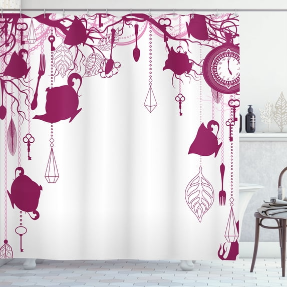 Ambesonne Antique Shower Curtain, Vintage Tea Party Print Art, 69"Wx75"L, Dark Magenta