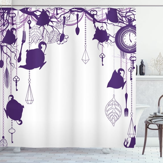 Ambesonne Antique Shower Curtain, Vintage Tea Party Print Art, 69"Wx84"L, Indigo White