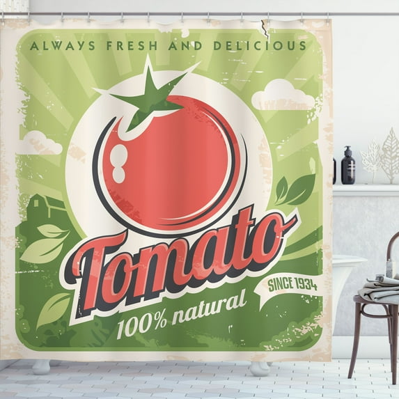 Ambesonne Antique Shower Curtain, Vintage Tomato Poster, 69"Wx70"L, Green Red