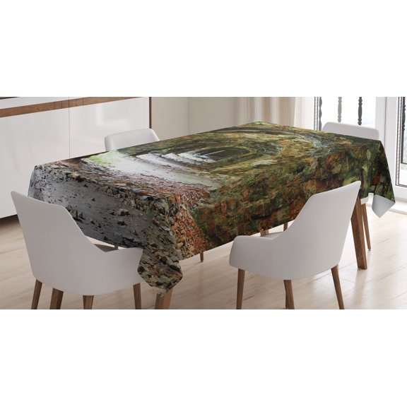 Ambesonne Antique Tablecloth Rectangular Table Cover, Medieval Tunnel, 52"x70", Grey Red
