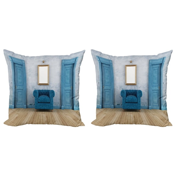 Ambesonne Antique Throw Pillow Cover 2 Pack, Empty Old Living Room, 24", Blue Sand Brown