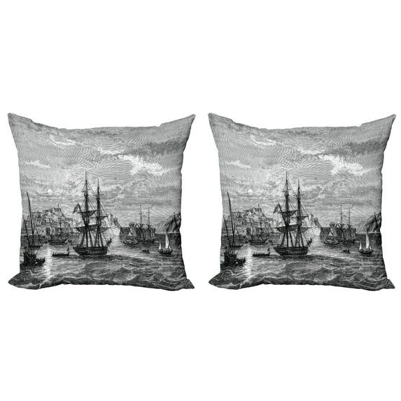 Ambesonne Antique Throw Pillow Cover 2 Pack, History of France Elba, 20", Black Grey