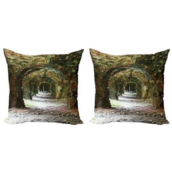 Ambesonne Antique Throw Pillow Cover 2 Pack, Medieval Tunnel, 24", Grey Red
