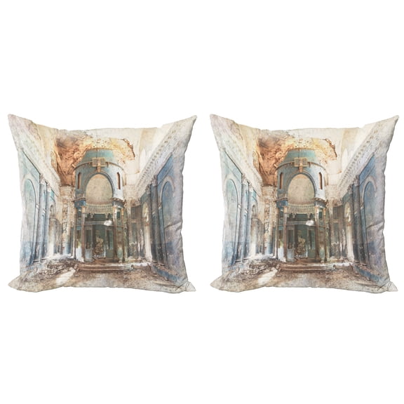 Ambesonne Antique Throw Pillow Cover 2 Pack, Old Vintage, 16", Petrol Blue Marigold