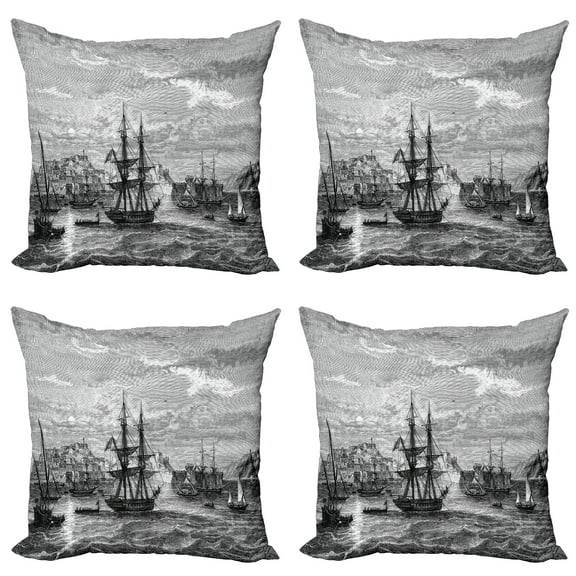 Ambesonne Antique Throw Pillow Cover 4 Pack, History of France Elba, 16", Black Grey