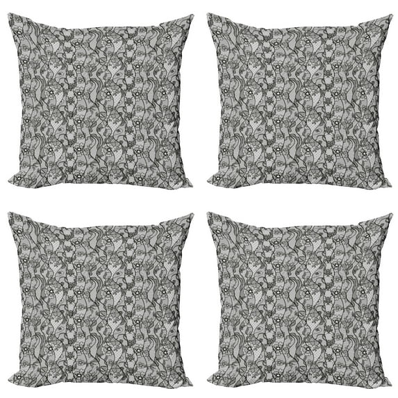 Ambesonne Antique Throw Pillow Cover 4 Pack, Lace Gothic Pattern, 18", Grey Black