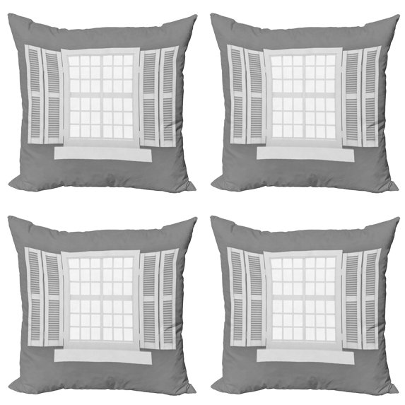 Ambesonne Antique Throw Pillow Cover 4 Pack, Wooden Window Shutter, 16", Grey White