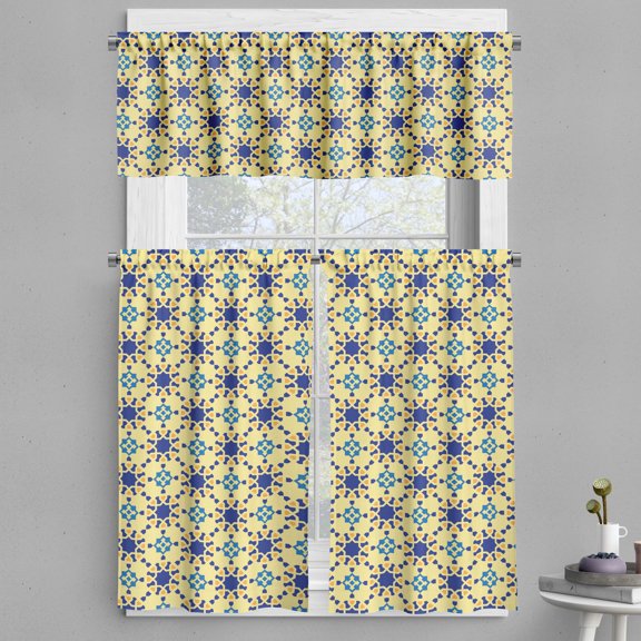 Ambesonne Antique Valance & Curtain, Moroccan Motif Folk, 55"x24", Violet Blue Yellow