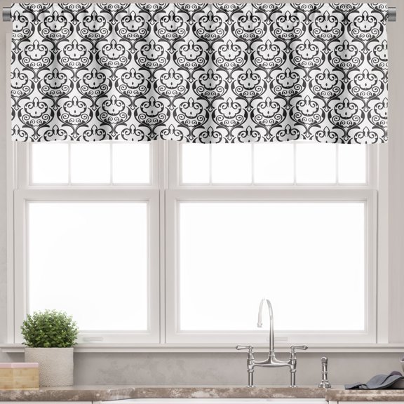 Ambesonne Antique Valance Pack of 2, Classic Baroque Swirls Art, 54"X12", Charcoal Grey and White