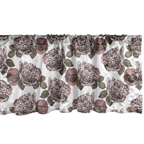 Ambesonne Antique Valance Pack of 2, Sketchy Drawn Vintage Roses, 54"X12", Blush Dried Rose