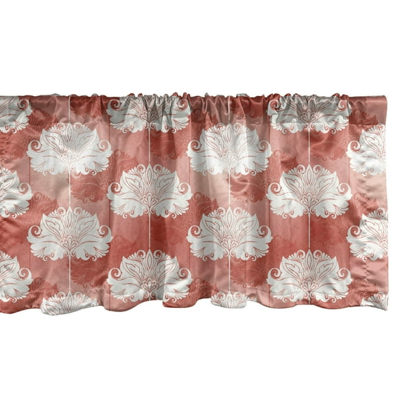 Ambesonne Antique Window Valance, Abstract Baroque Floral, 54" X 12", Salmon Coral and White