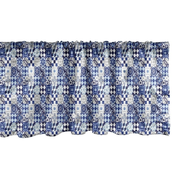 Ambesonne Antique Window Valance, Traditional Vintage Mosaic, 54" X 18", Blue Navy Blue White