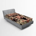 thumbnail image 1 of Ambesonne Antler Fitted Sheet, Floral Skull and Wolves, Twin XL Size, Black Beige Pink, 1 of 2