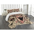 thumbnail image 1 of Ambesonne Antler Quilted Bedspread Set 3 Pcs, Floral Skull and Wolves, Queen Size, Black Beige Pink, 1 of 5