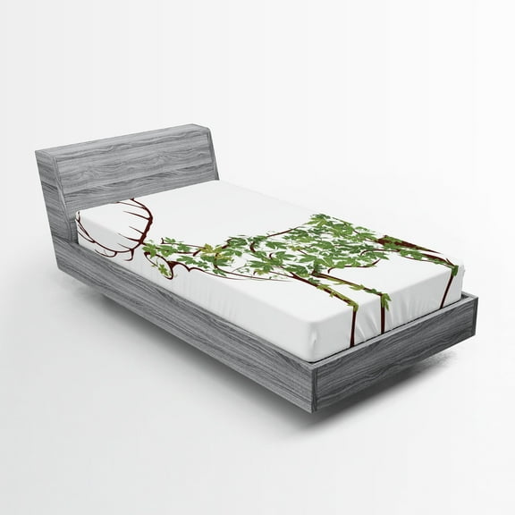 Ambesonne Antlers Fitted Sheet, Garden Deer Celebration, Twin Size, Green Brown White