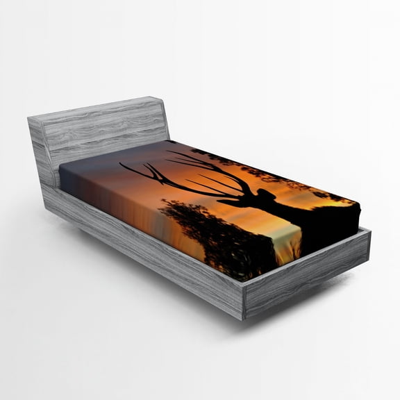 Ambesonne Antlers Fitted Sheet, Island New Zealand, Twin XL Size, Seal Brown Marigold