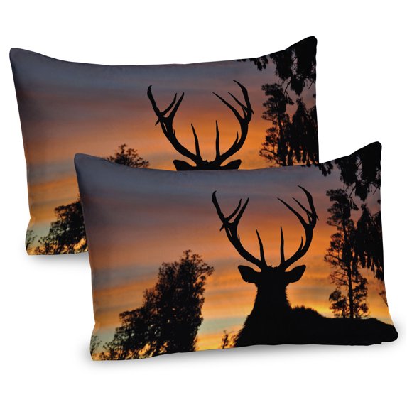 Ambesonne Antlers Pillow Sham 2 Pack, Island New Zealand, 26"x20", Seal Brown Marigold