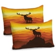 thumbnail image 1 of Ambesonne Antlers Pillow Sham 2 Pack, Wildlife Sunset Hill, 30"x20", Burnt Sienna Marigold, 1 of 3