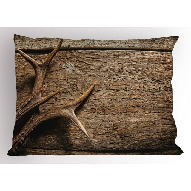 Ambesonne Antlers Pillow Sham, Wooden Deer Rustic Antler, 26" X 20", Umber
