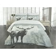 thumbnail image 1 of Ambesonne Antlers Quilted Bedspread Set 3 Pcs, Stag Silhouette Grunge, Queen Size, Grey Black, 1 of 5