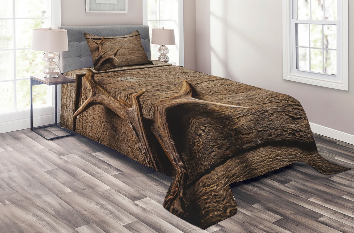 Twin Rustic Antler Print Polyester Bedspread Set