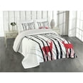 thumbnail image 1 of Ambesonne Antlers Quilted Coverlet 3 Pcs, Deer Tree Forest Bird, Queen Size, White Black Red, 1 of 4