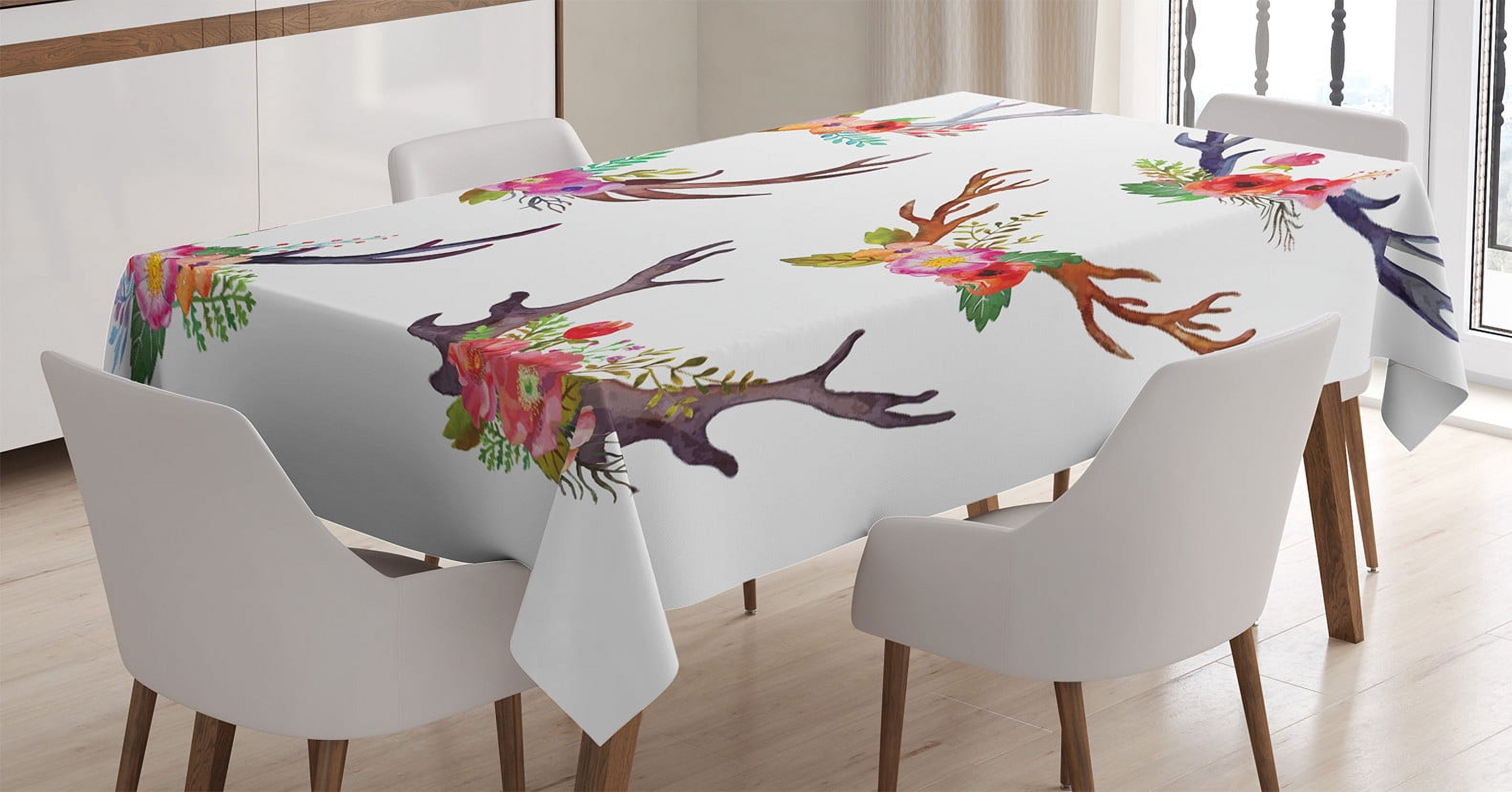 Ambesonne Antlers Tablecloth Rectangular Table Cover, Bouquet Animal ...