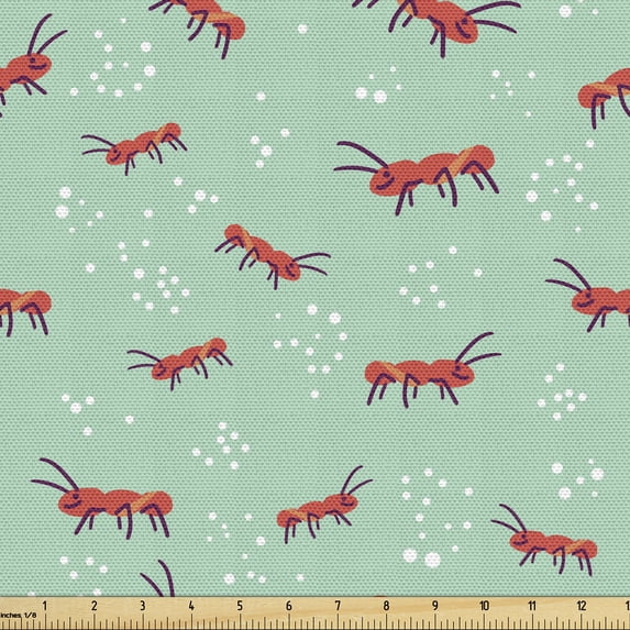 Ambesonne Ants Fabric by the Yard Upholstery, Small Animals with Antennas, 3 Yards, Mint Green and Dark Salmon