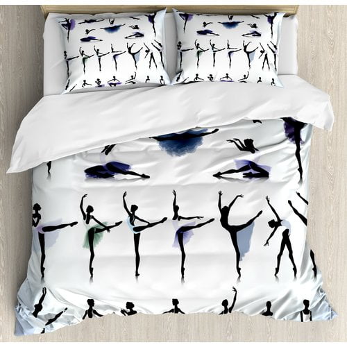 Ambesonne Apartment Female Ballet Dancers Silhouettes Illustration Artistic Design Print Duvet Cover Set