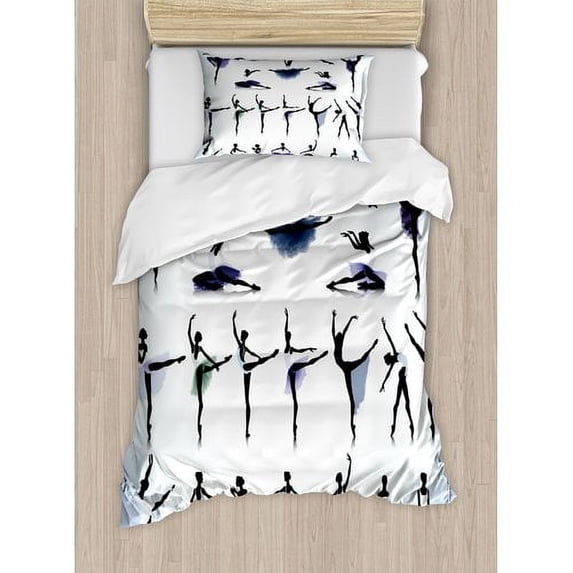 Ambesonne Apartment Female Ballet Dancers Silhouettes Illustration Artistic Design Print Duvet Cover Set