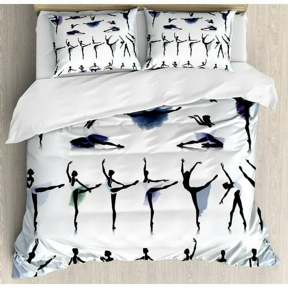 Ambesonne Apartment Female Ballet Dancers Silhouettes Illustration Artistic Design Print Duvet Cover Set
