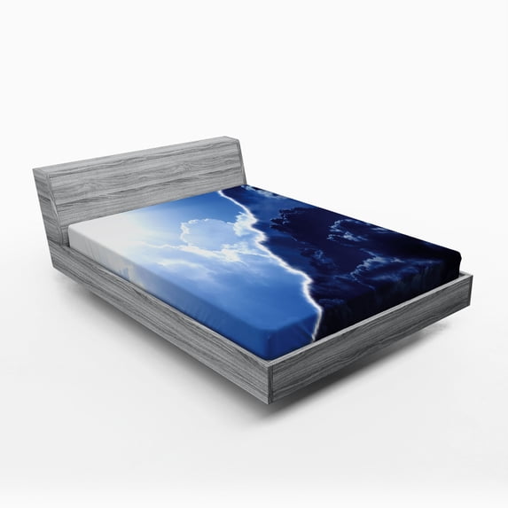 Ambesonne Apartment Fitted Sheet, Contrasting Sky View, Full Size, Navy Blue