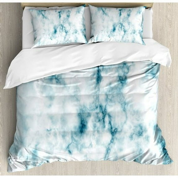 Ambesonne Apartment Fluffy Cloud Skyline Like Marble Motif with Grunge Features Art Image Duvet Cover Set