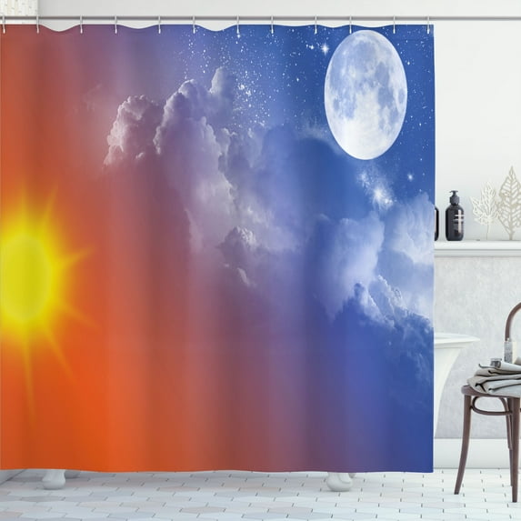 Ambesonne Apartment Shower Curtain, Galaxy Sun Clouds, 69"Wx84"L, Orange Blue