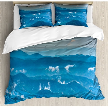 Ambesonne Appalachian Duvet Cover Set, Fog in Roan Highlands, Calking, Tan Sea Blue