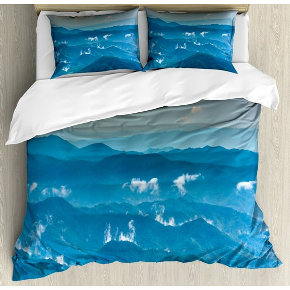 Ambesonne Appalachian Duvet Cover Set, Fog in Roan Highlands, Calking, Tan Sea Blue