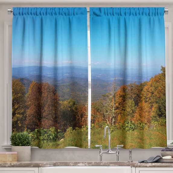 Ambesonne Appalachian Kitchen Curtains, Fall Virginia Mountains, 55"x30", Multicolor