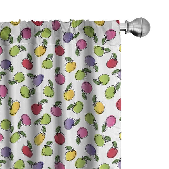 Ambesonne Fruits Window Curtains, Colorful Sketchy Apples Art, Each 28" W x 63" L, Yellow Green and Pale Fuchsia