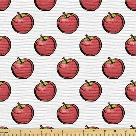 Ambesonne Apple Fabric by the Yard Upholstery, Sketchy Red Fruits Drawings, 3 Yards, Pale Ruby and Dark Coral