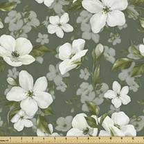 Ambesonne Apple Flowers Fabric by the Yard Upholstery, Bohemian Leafy Floral, 1 Yard, Off White Peacock Green