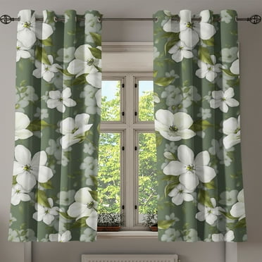 Ambesonne Apple Flowers Grommet Curtain, Bohemian Leafy Floral, 50"x60", Off White Peacock Green