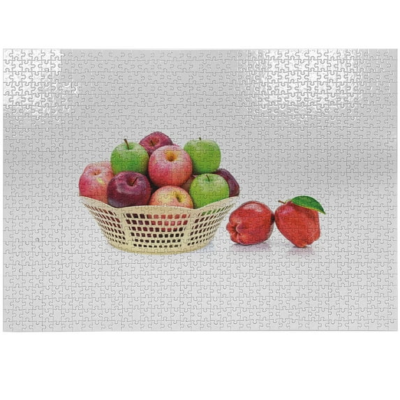 Ambesonne Apple Jigsaw Puzzle Durable Cardboard, Basket with Fruits Scenery, 1000 pcs, Lime Green and Dark Coral