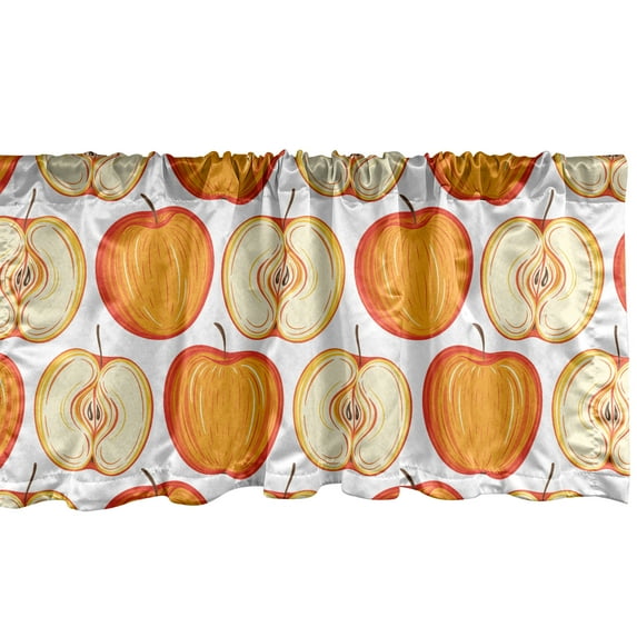 Ambesonne Apple Window Valance, Ripe Halved and Whole Fruits in Warm Colors Hand-Drawn Design, Curtain Valance for Kitchen Bedroom Decor with Rod Pocket, 54" X 12", Orange Vermilion