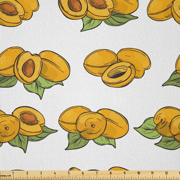 Ambesonne Apricot Fabric by the Yard Microfiber, Sketch Fruits and Leaves, 1 Yard, Earth Yellow Sage Green