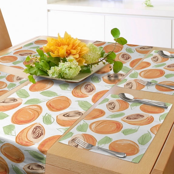 Ambesonne Apricot Table Runner & Placemats, Watercolor Sketch Fruit, Placemat 4 pcs + Runner 12"x72", Pistachio Green Apricot