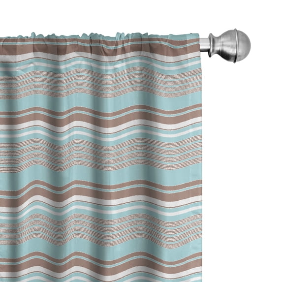 Ambesonne Aqua Window Curtains, Horizontal Stripes Lines, Each 28" W x 84" L, Seafoam Umber and White