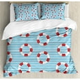 thumbnail image 1 of Ambesonne Aqua Blue Duvet Cover Sets, Stripes Circle Nautical, 2-King, Pale Blue White Red, 1 of 7