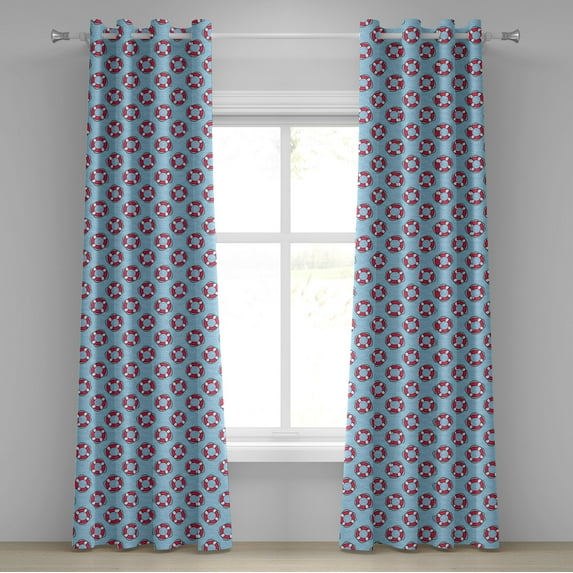 Ambesonne Aqua Blue Grommet Curtain, Ocean Swimming, 50" x 96", Pale Blue Pink White