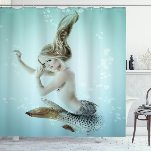 Ambesonne Aqua Blue Shower Curtain, Mythologic Mermaid, 69"Wx70"L, Seafoam Beige and Brown