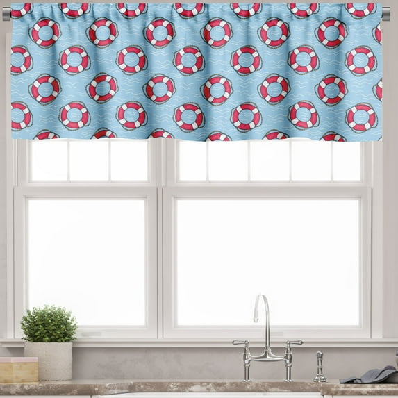 Ambesonne Aqua Blue Valance Pack of 2, Ocean Swimming, 42"X18", Pale Blue Pink White
